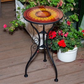 Trademark Innovations 22" Sunflower Design Glass & Metal Side Table, Sunflower