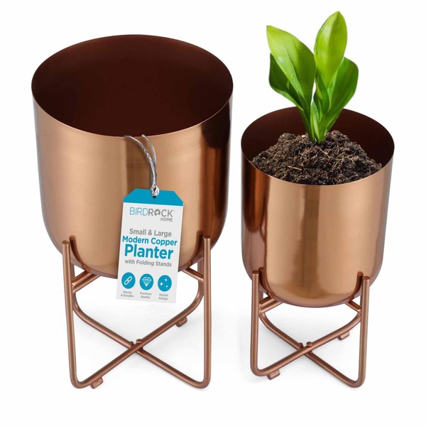 BIRDROCK HOME 2pc Modern Planter with Stand - Elevated Plant