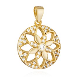 NKlaus Necklace pendant brooch style 925 silver or gold plated 16.5 mm white zirconia amulet, Silver