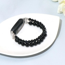 C&L Accessories Bracelets Compatible with Inspire 3 Bands for Women Beaded Wristband Natural Gemstone Replacement Straps for Inspire 3 (Black Agate)