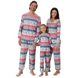 Miyanuby Family Christmas Pajamas Matching Sets Womens Mens Couple Kids Pjs Long Sleeve Xmas Allover Patterned Sleepwear Holiday Party Lounge Sets Grey