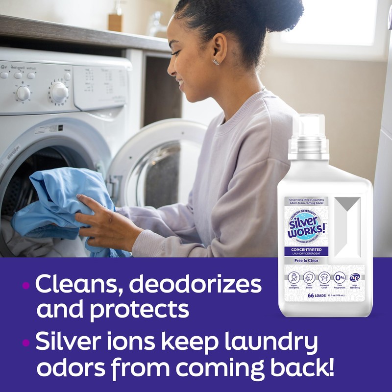 SilverWorks! Powerful Odor Eliminating Laundry Detergent Liquid, Silver Ion Deodorizer