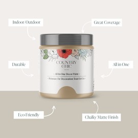 Country Chic All-in-One Chalk Paint for Furniture, Cabinets, Home Decor, Eco-Friendly, Matte Finish, Built-In Primer & Top Coat for Wood, Metal - No Wax Needed (- Pint 16 oz (475 ml)