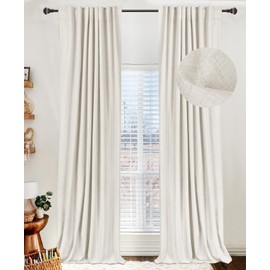 100% Blackout Shield Linen Blackout Curtains for Bedroom 102 Inches Long, Back Tab/Rod Pocket Living Room Drapes, Thermal Insulated Blackout Curtains 2 Panels Set, 50" W x 102" L, Beige