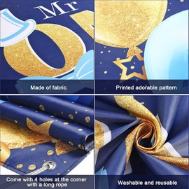 Boys 1st Birthday Party Decoration Large First Birthday Backdrop Banner, One Year Old Party Decor Photo Prop Blue Gold