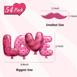 54 Pieces Valentine's Day Photo Booth Props Pink Valentine's Day Wedding Photo Props, Includes Heart, Bouquet, Mustache, Lip, Party Supplies Favors for Holiday Wedding Engagement Birthday Anniversary