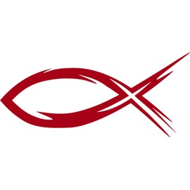 Ichthys, Ichthus, RED, Christian, Jesus, Fish, Hebrew, Car, Window, Wall, Locker, Laptop, Vinyl, Sticker, Decal, Label, Multiple Color Choice 3" H X 6" W (red)
