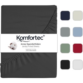 Komfortec Single Fitted Sheet 100% Cotton, 11 inch (30 cm) Deep Pocket - Charcoal