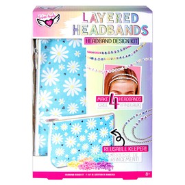 Fashion Angels Layered Headband Design Kit for Tweens and Kids to Make 4 Customized Beaded Headbands with Pastel Beads and Alphabet Beads That Includes Reusable Blue Daisy Cosmetic Bag, Ages 8 and Up