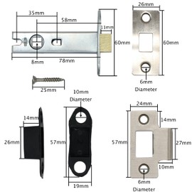 Tubular Latches Mortice Door Latch | Satin Nickel | 3 Inch / 78mm | Pack of 4
