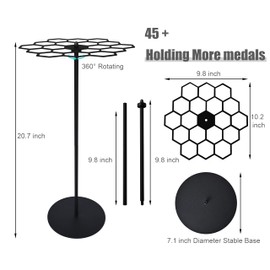 Rotatable Medal Hangers Display, Tabletop Medal Holder Rack Over 45+ Medals Capacity, Ideal for Sports Marathon Races Runners, Cheer, Gymnastics, Soccer, Softball - Easy Hanging Metal