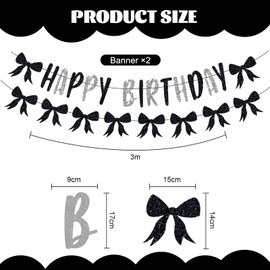 FloralGrace Black Bow Banne Birthday Decoration, Birthday Party Decorations with Congratulations on Birthday Banner Bow, Hanging Swirls Decoration Item