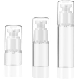 Qeuly 3 Pack Airless Pump Bottles Travel Size Pump Bottle Lotion Container Refillable Cosmetic Pump Dispensers for Foundation Moisturizer Shampoo Toiletry(0.5oz+1oz+1.7oz)