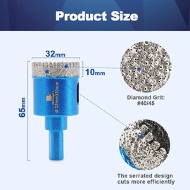 Dry Diamond Core Drill Bit Set,BRSCHNITT 2pcs 1-1/4 inch Diamond Hole Saw Core Drill Bit with Triangle Shank for Porcelain Tile Ceramic Stone Granite Marble
