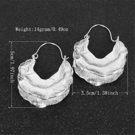 DAMLENG Simple Fashion Large Vintage Gold Circle Hoop Earrings Boho Irregular Hollow Shield Shape Dangle Drop Earrings for Women Statement Jewelry Gifts (Silver)