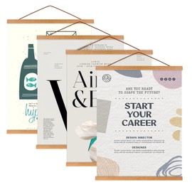 Artmag 4 Pack Magnetic Poster Hanger Frame, 12x18 12x16 12x24 Light Wood Wooden Magnet Poster Frame for Maps Canvas Artwork Pictures Poster Hangers Frames (Teak,12")