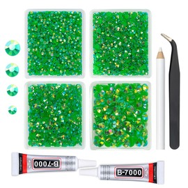 qiipii Green AB Resin Rhinestones w B7000 Jewelry Glue for Bedazzling Crafting 3mm 4mm 5mm 6mm Flatback Jelly Stones Bulk SS10 SS16 SS20 SS30 Diamonds Gems Charms for Nails Face Makeup Tumblers Crafts