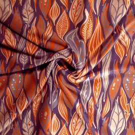 Lavender-Orange Boho Fall Leaves Liverpool Bullet Fabric Textured Knit Jersey 4 Way Stretch - 6 Inch Strip