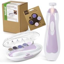 haakaa Juego de cortaúñas eléctrico para bebés recién nacidos, niños pequeños o adultos, juego de cuidado de uñas de bebé y 4 almohadillas de repuesto, lavanda