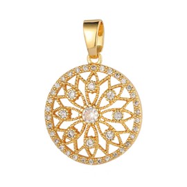18K Stainless Steel Necklace with Real Gold Plating, Zirconium Copper Pendant, Bohemian Style Jewelry Gift for Women (Flower)