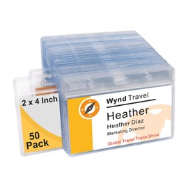 2x4 Inch Name Badge Holders - Fushing Clear Plastic Horizontal Name Tag Badge ID Card Holders for 2 x 4 Inch Labels, ID Cards, Name Badge Inserts or Name Tag Inserts (50)