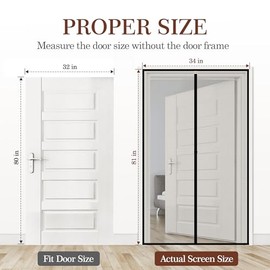 yotache Yotache Magnetic Screen Door for 32x80 Doors, Screen Size 34"x81" High-Density Fiberglass Mesh with Powerful Magnets & Windproof Hasp for Front/Back Patio Doors, Black