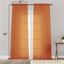 Welvetblk Orange Sheer Curtains for Bedroom Living Room 96 Inches Long 2 Panels, Modern Airy Soft Lightweight Rod Pocket Light Filtering Sheer Curtains Drapes, Orange, Each 42" Wx96 L Inch