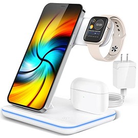 Wireless Charging Station, 2023 Upgraded 3 in 1 Wireless Charger Stand with Breathing Indicator Compatible with iPhone 14131211 ProXS, AirPods 321pro 