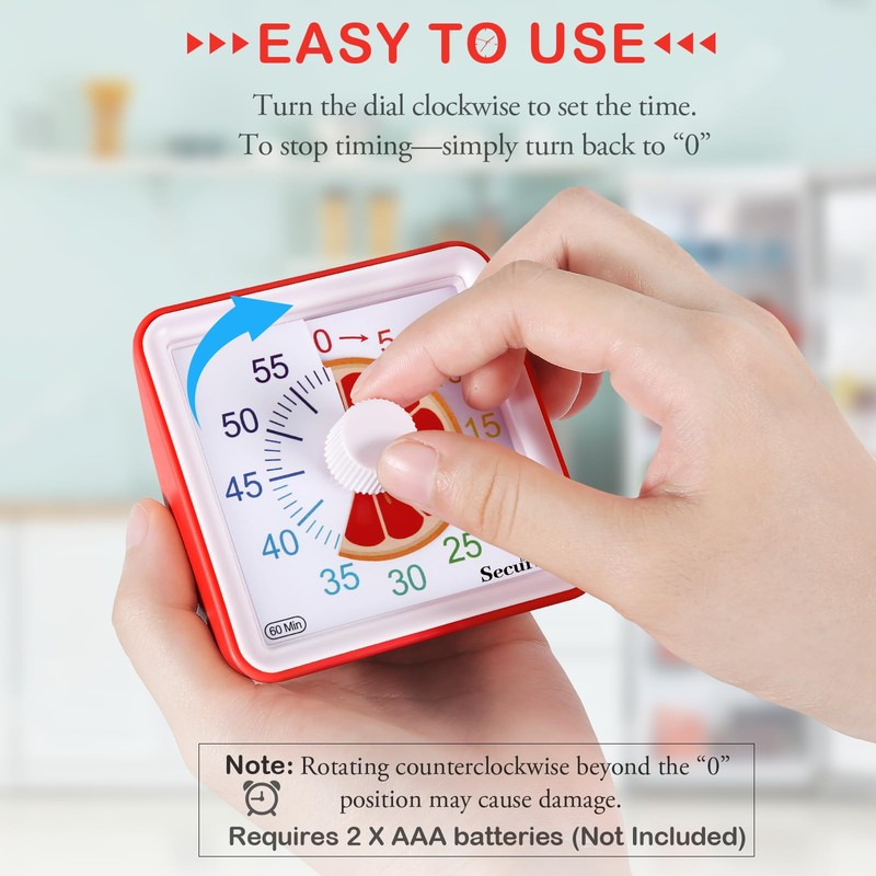 Secura 60-Minute Visual Countdown Timer for Kids & Adults, Classroom