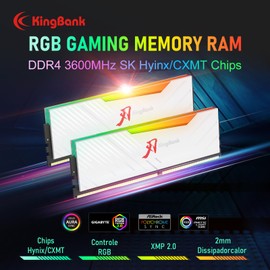 KingBank RGB Desktop Computer Memory Ram DDR4 16GB(2x8GB) 3600MHz 1.35V CL18 with Heatsink for Desktop Computer Gaming/Office/PS