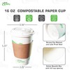 16 oz Compostable Paper Cups with White Dome Lids, Sleeves
