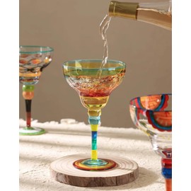 JanYoo Hand Painted Margarita Glasses, Set of 2 Cocktail Cups Champagne Glass Decorations for Cinco de Mayo Parties, Dessert Champagne Glasses Margarita Gifts for Tropical Party Supplies(9 oz)