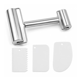 Mattarello Acciaio Inox, Doppio Mattarello per Ravioli con 2 Rulli e 3 Spatole, Accessori da Forno Antiaderenti per Pizza, Fondente, Biscotti