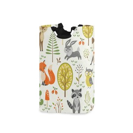 Bolaz Laundry Hamper Bucket Cute Woodland Animals Trees Mushrooms Berries Collapses Laundry Basket Washing Bin for Home Organizer Nursery Storage Baby Hamper Kids Room