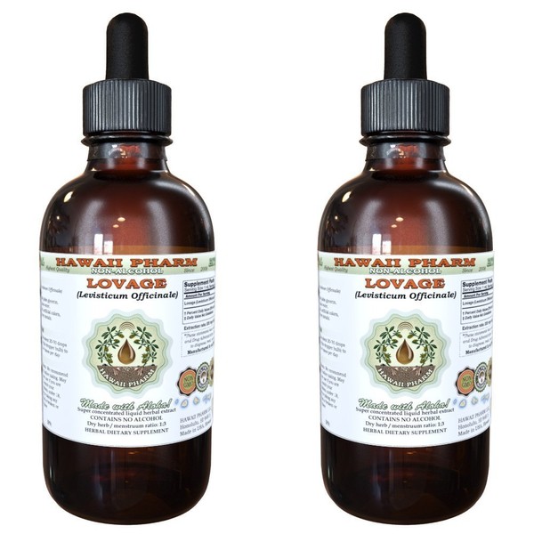 Hawaii Pharm Lovage Alcohol-Free Liquid Extract, Organic Lovage (Levisticum officinale) Dried Leaf Glycerite Natural Herbal Supplement 2x4 oz