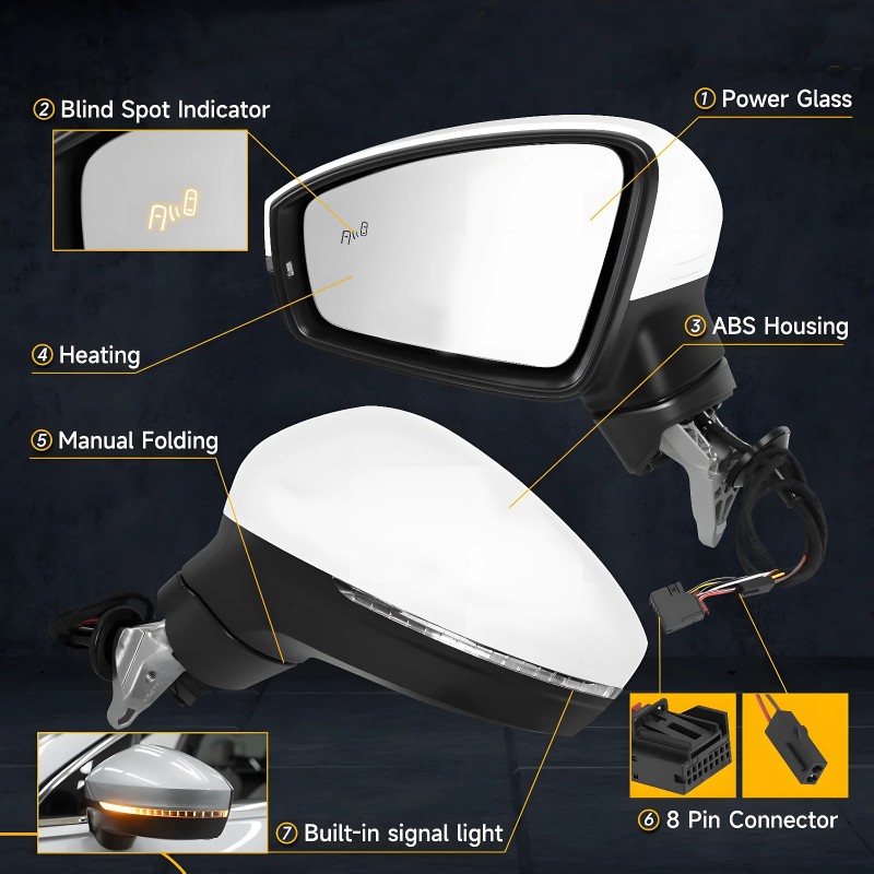 Unbranded White Driver Side Mirror W/Blind Spot Heated For VW