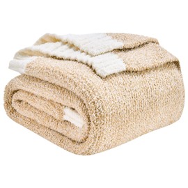 CozeCube Melange Blanket, Ultra Soft Khaki Tan and White Throw Blanket, Warm Cozy Knit Fuzzy Plush Reversible Throw for Couch Bed Sofa, 50"x60"