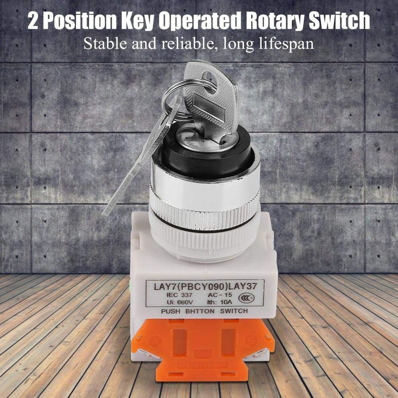 Fafeicy Key Switch 2 Positions Safety Button Lock Switch LAY37-11Y/21