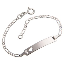 Baby and children ID bracelet heart incl. Engraving (both sides) and packaging: 925 silver, length selectable 11-16 cm., Sterling Silver