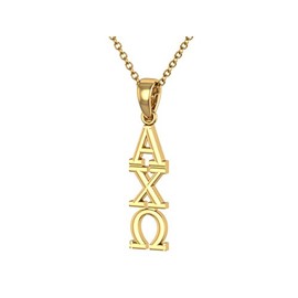 King Greek Alpha Chi Omega Vertical Yellow Gold Plated Sterling Silver with 18" Chain