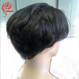Hesperis Boy Natural Color Side Part Human Hair Full Lace Wig For Male Short Cut Human Hair Wigs With Bangs Men Bob Wigs