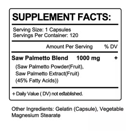 Saw Palmetto 1000 mg suplemento de próstata soporte urinario para hombres 120 cápsulas