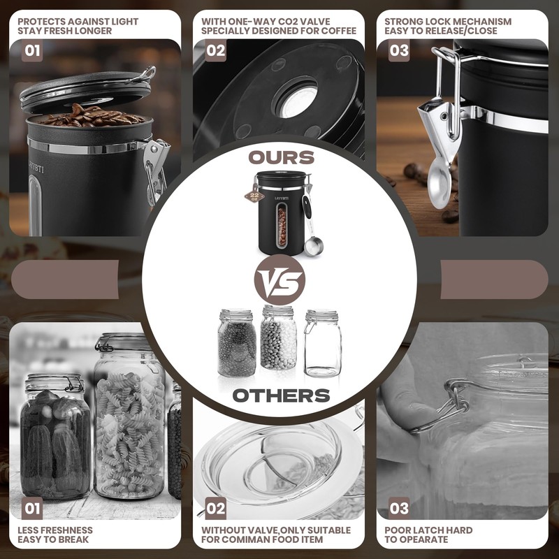 Coffee Canisters with Window,Scoop and Airtight Lid Stainless Steel Kitchen