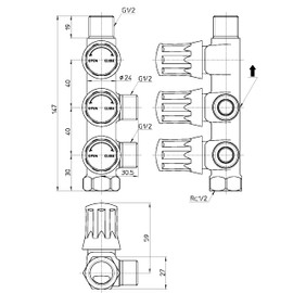 SANEI B3112A-R-13 Smart Header Right Side 2 Outlet Branch Stop Faucet Letter Color: Gray Common Type for General and Cold Areas Nominal 13