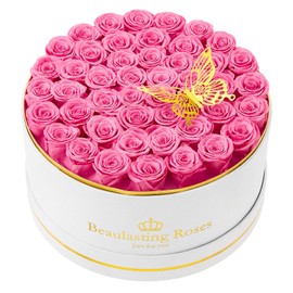 Preserved Roses Forever Flowers Real Roses in a Box Mother's Day Birthday Flowers for Her Mom Women Wife Valentine's Day, Pink, 47 Piece