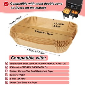 BYKITCHEN 100pcs Air Fryer Liners for Ninja Dual, Air Fryer AF300UK AF400UK Accessories, Disposable Parchment Paper Liner, Compatible with Ninja, Salter, Tower and Other Dual Zone Air Fryer