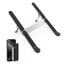 【Innovative & Ultra Compact】SODI Foldable Laptop Stand for Desk, Lightweight Portable Tablet Holder for Business Trip, Cafe, 6-Level Height Adjustment, Computer Holder for MacBook