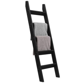 FUIN 5ft (58") Wood Blanket Ladder Living Room Decorative Wall Leaning Farmhouse Quilt Display Holder Storage Rustic Wooden Towel Rack for Bathroom, Black