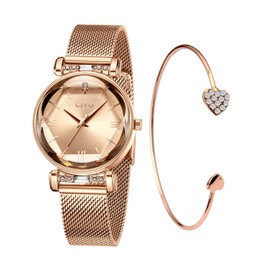 CIVO Ladies Watches Set Designer Mesh Strap Womens Watch Rose Gold Waterproof Elegant Classic Dress Casual Analogue Wrist Watches for Woman