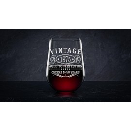NeeNoNex Vintage 1975 Design Wine Glass With Your Birth Year And Age Engraved, Great 50th Birthday Gift For Moms And Grandmas Who Have Aged To Perfection, Cheers To 50